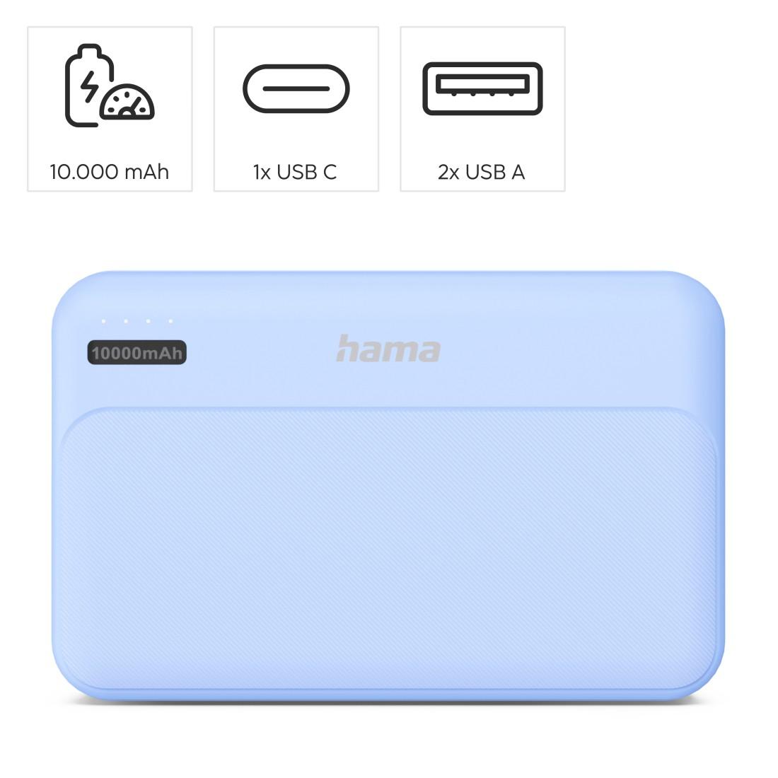 HAMA Външна батерия "Pocket 10", 10000 mAh, Изходи: 2x USB-A, син
