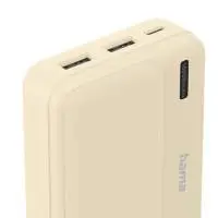HAMA Външна батерия "Pocket 10", 10000 mAh, Изходи: 2x USB-A, бежов