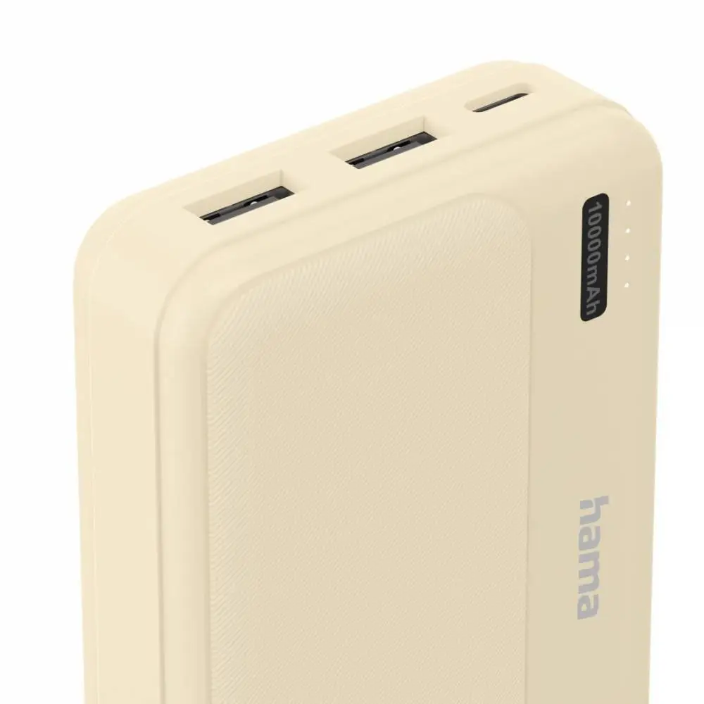 HAMA Външна батерия "Pocket 10", 10000 mAh, Изходи: 2x USB-A, бежов