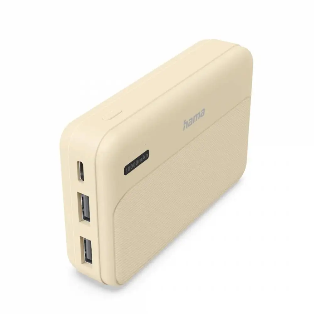 HAMA Външна батерия "Pocket 10", 10000 mAh, Изходи: 2x USB-A, бежов