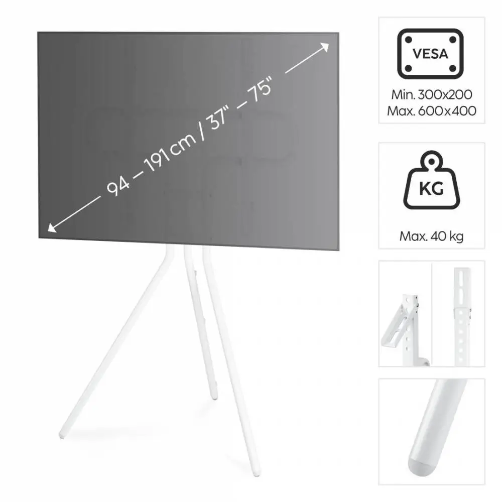 Стойка за TV Easel Design , до 191см / 75"/, до 40кг, бял