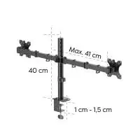 HAMA Стойка за 2 монитора за бюро, регулируема, 13" - 35", 12 кг, Черна