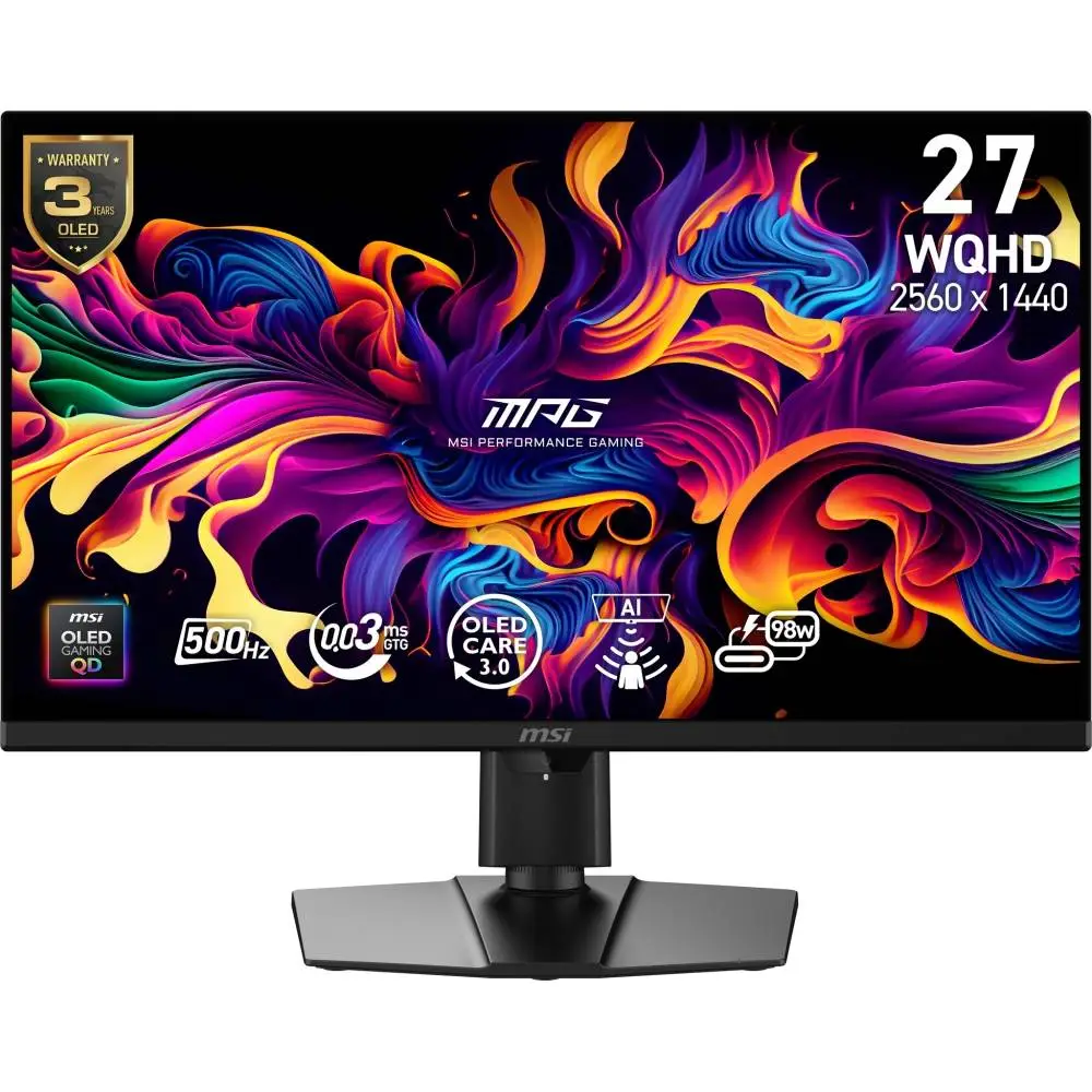 Монитор MSI MPG 271QR QD-OLED X50 Gaming Monitor, 26.5", 0.03ms, 500Hz, 2560x1440, G-SYNC, AMD FreeSync Premium Pro, ClearMR 21000, HDR True Black 500, Type-C(98W PD), DP(2.1a), 2xHDMI(2.1), USB Hub, Black - 9S6-3CF49T-001