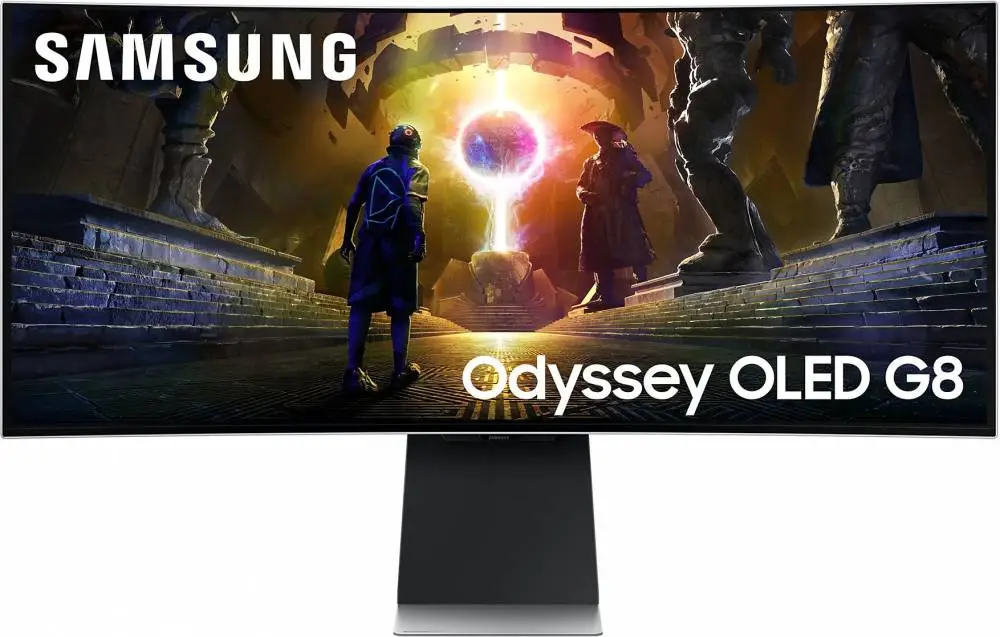 Монитор Samsung LS34DG850, 34'' CURVED Odyssey G8 OLED, 1800R, 175 Hz, 0.1 ms GTG, 21:9, 3440 x 1440, Smart, 2xUSB C, Mini DP, Micro HDMI 2.1, Wi-Fi 5, BT 5.2, Speakers, Silver - LS34DG850SUXDU