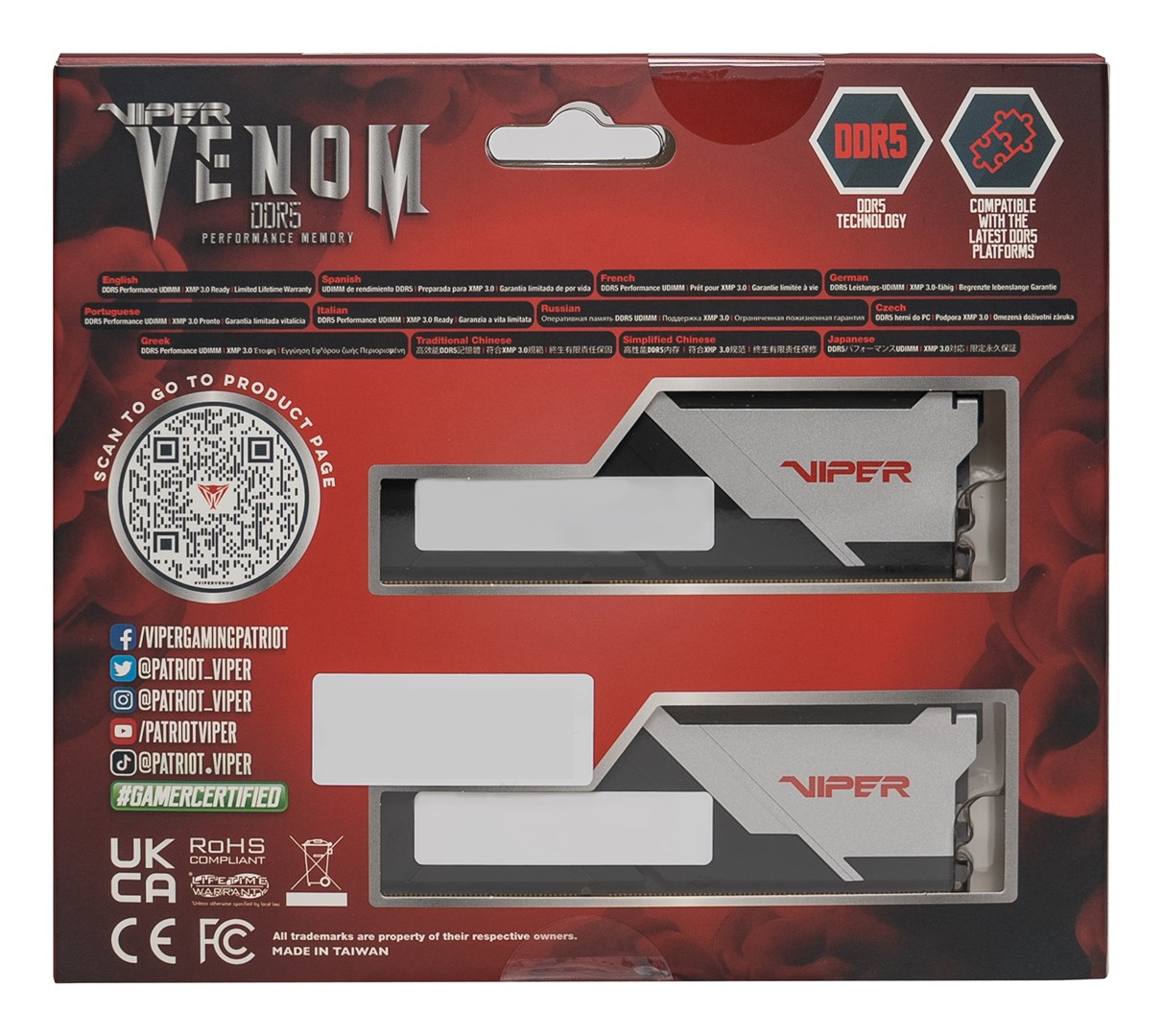 Памет Patriot Viper Venom 16GB (2x8GB) DDR5 6000MHz CL36 XMP - PVV516G600C36K