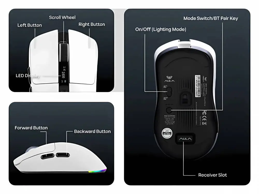 Aula професионална геймърска мишка Wireless Gaming Mouse SC590 PRO - Smart Display, Black