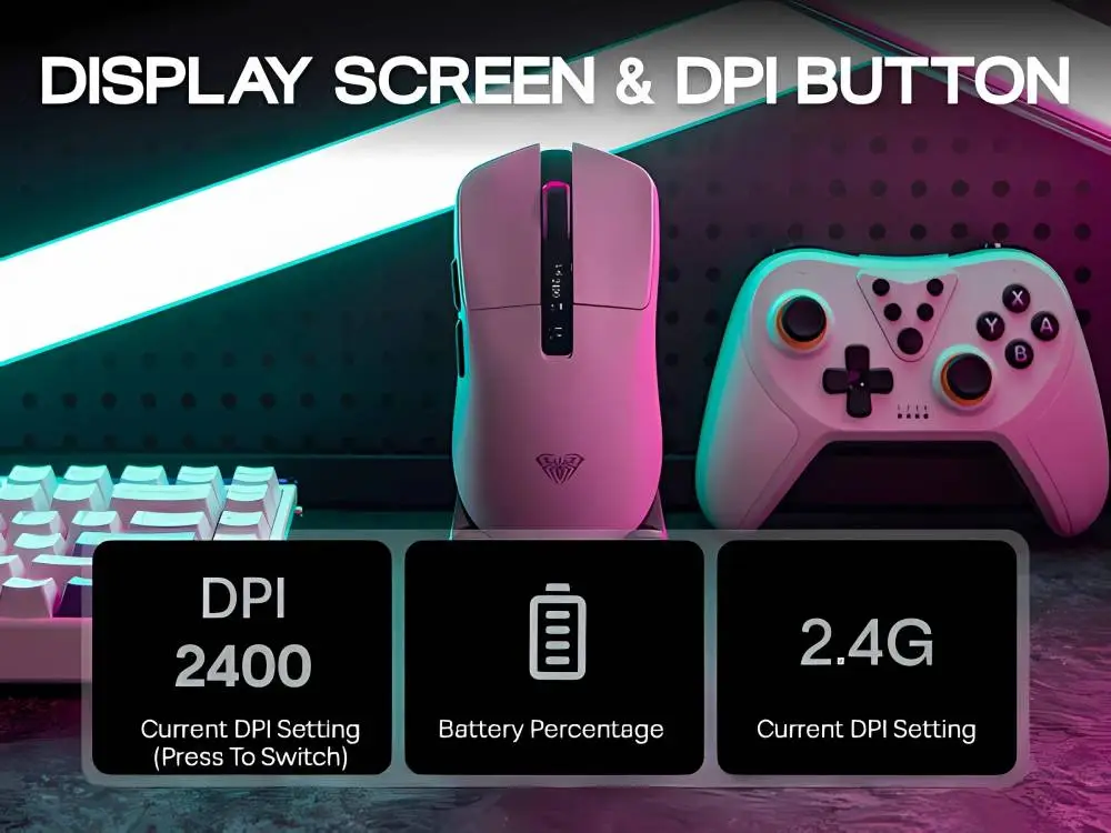 Aula професионална геймърска мишка Wireless Gaming Mouse SC590 PRO - Smart Display, Black