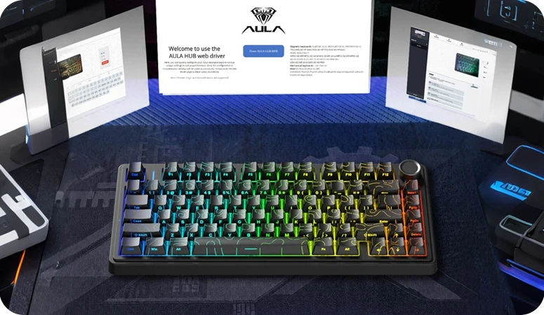 Aula геймърска механична клавиатура Wireless Gaming Mechanical Keyboard F75HE - Black King Magnetic Switch [Linear] (English US), Black, Gray