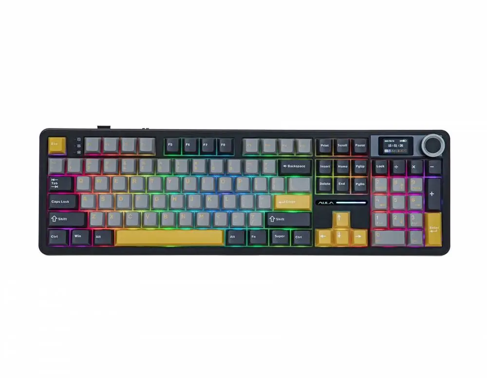 Геймърска механична клавиатура Aula F108 PRO Wireless Gaming Mechanical Keyboard - Volcanic Switch [Linear] (English US), Black, Gray