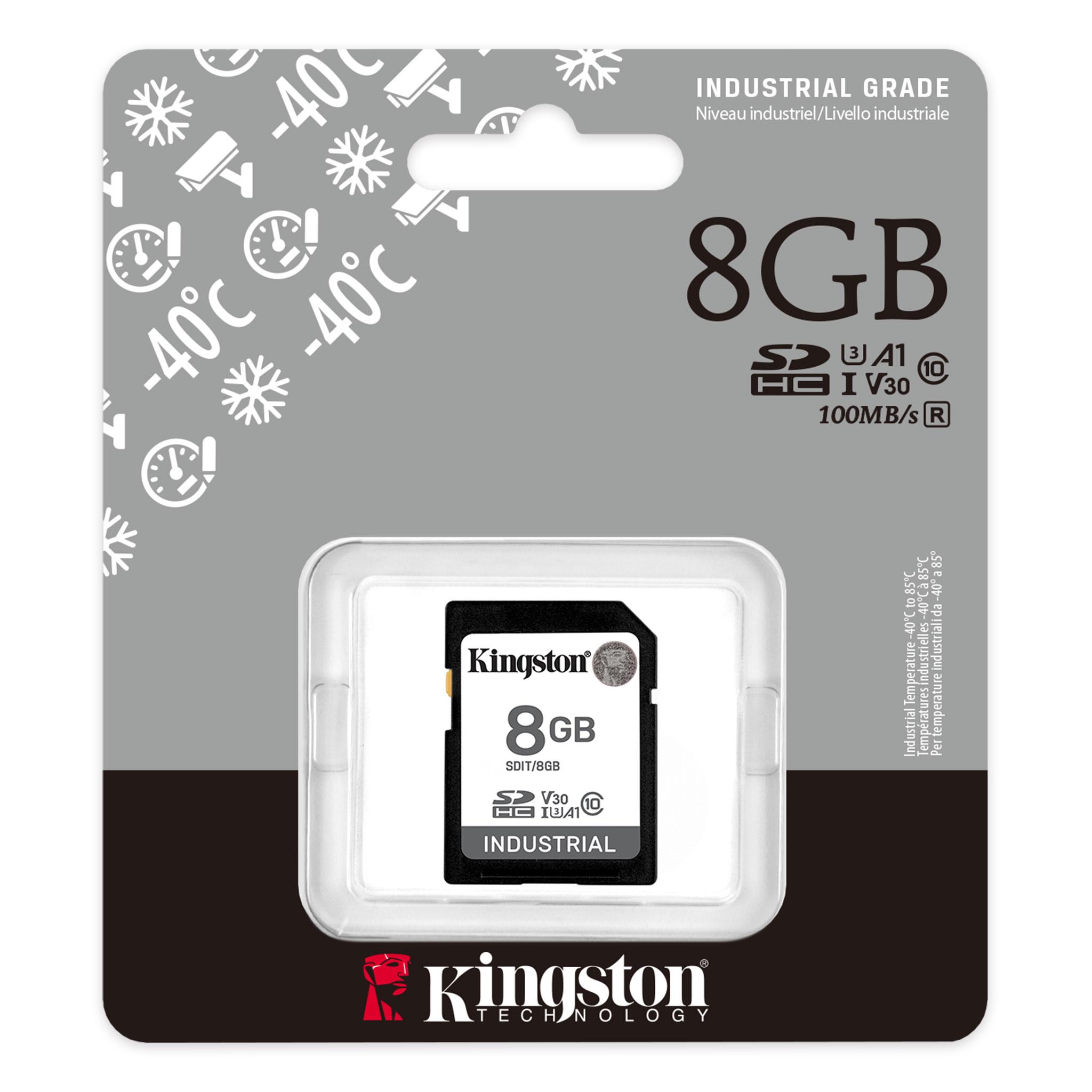 Κάρτα μνήμης Kingston 8GB SDHC Industrial C10, UHS-I, U3, V30, A1