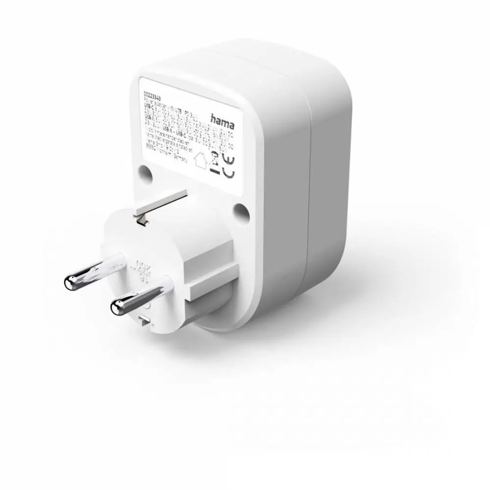 HAMA 3-мултипортов контакт, 1 x USB-C PD, 1 x USB-A, 1 x Шуко контакт, 30W PD