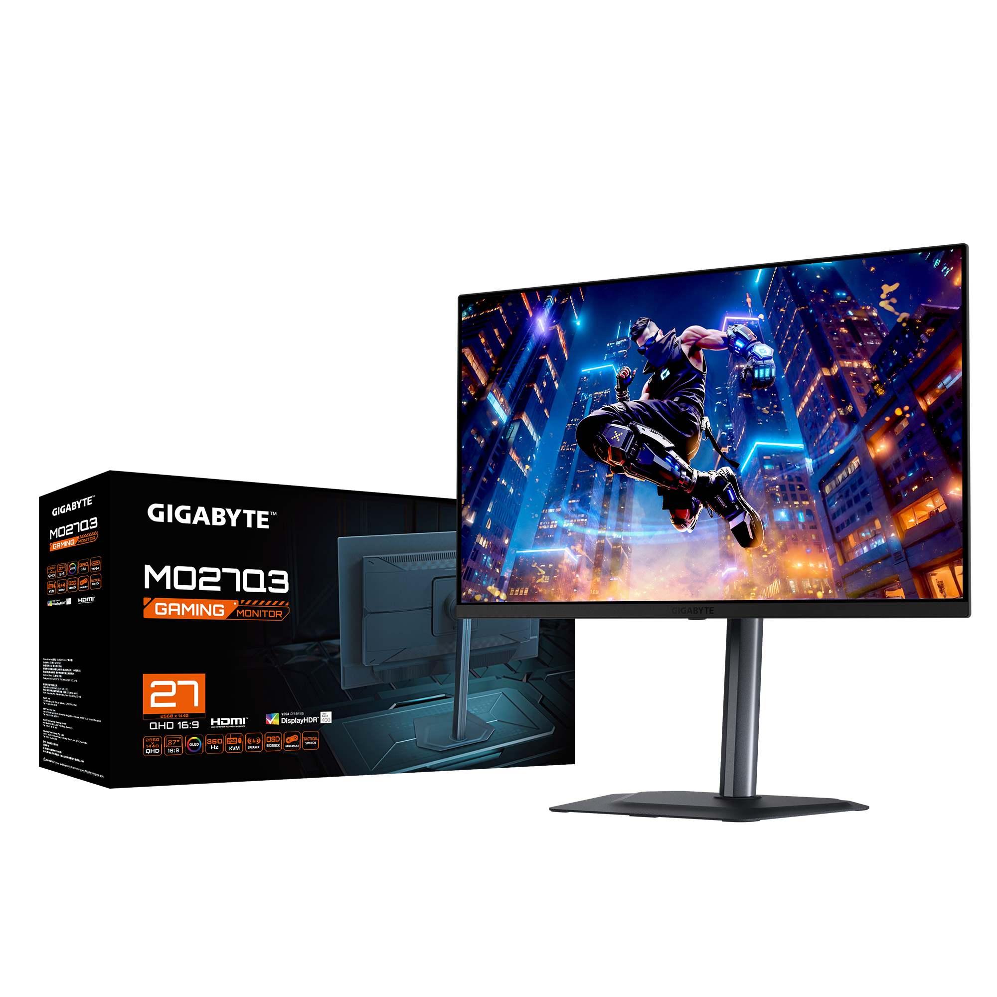 Геймърски монитор GIGABYTE MO27Q3 - 27" QD-OLED, QHD(2560x1440), 360Hz, 0.03ms, G-Sync, FreeSync Premium Pro
