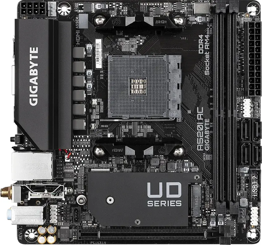 Дънна платка GIGABYTE A520I AC WIFI, Socket AM4, Mini-ITX