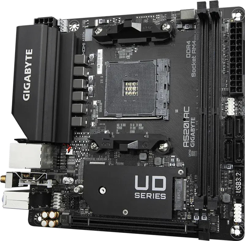 Дънна платка GIGABYTE A520I AC WIFI, Socket AM4, Mini-ITX