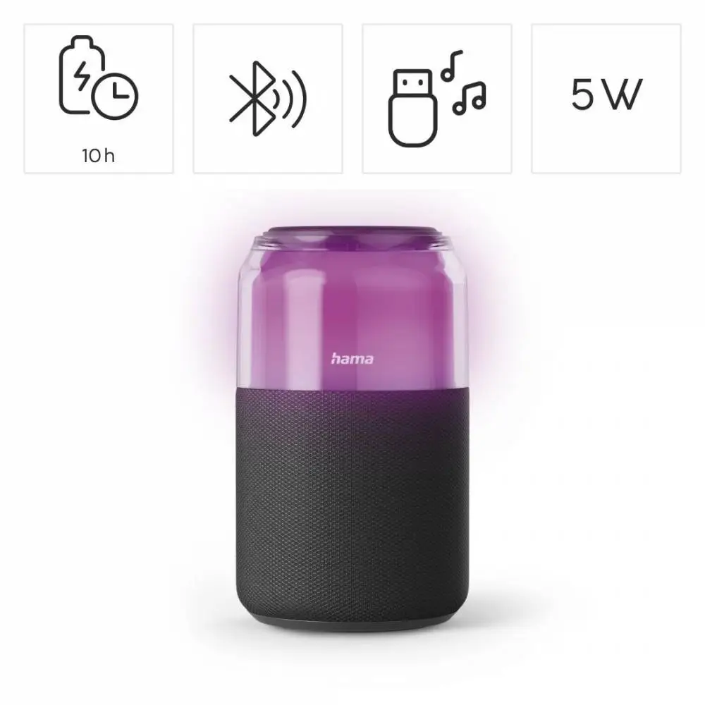 HAMA Блутут колонка "Can Speaker" 5 W, 4 LED режима на осветление