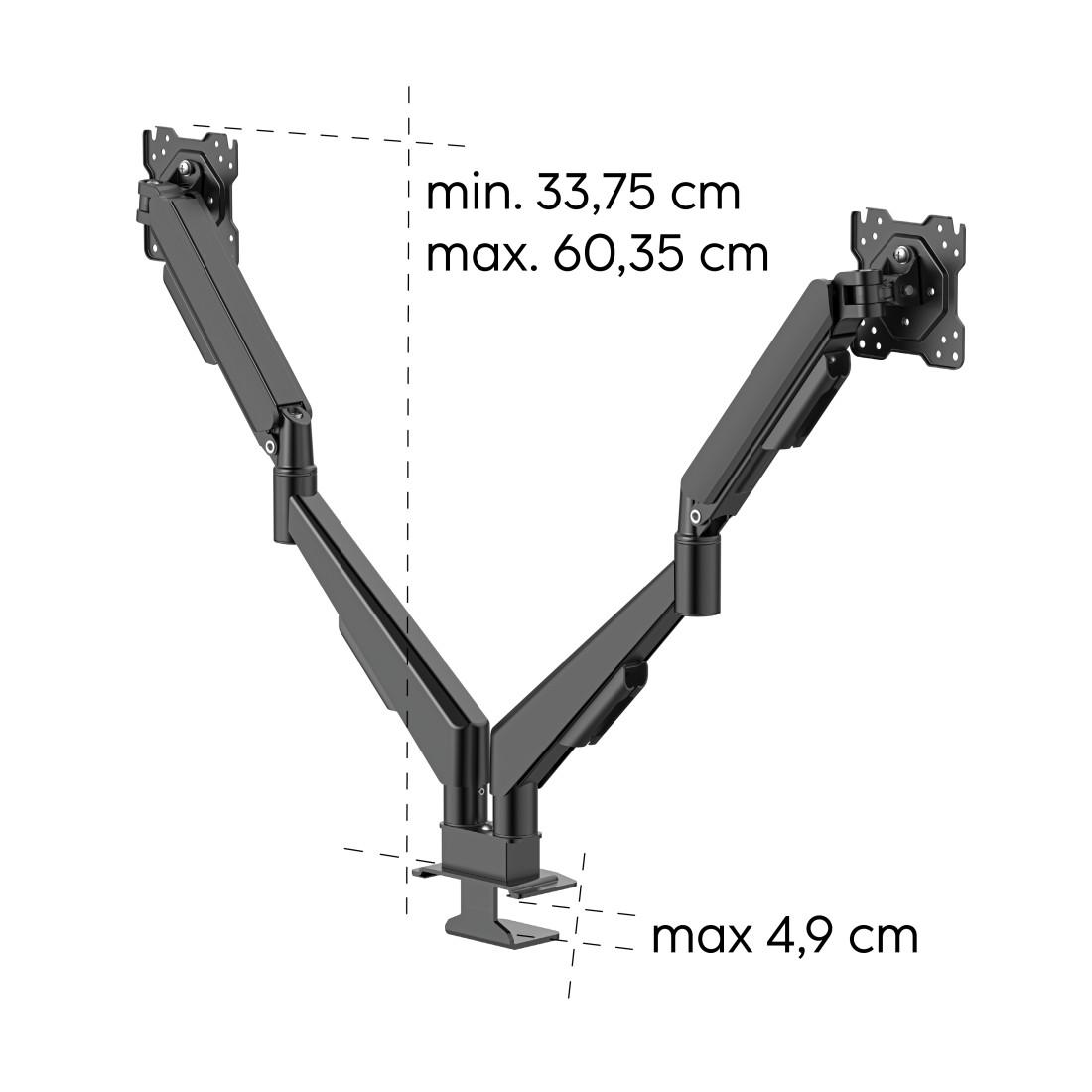 HAMA Стойка за 2 бр. монитори, 17" - 35", газова пружина, напълно мобилна, черна