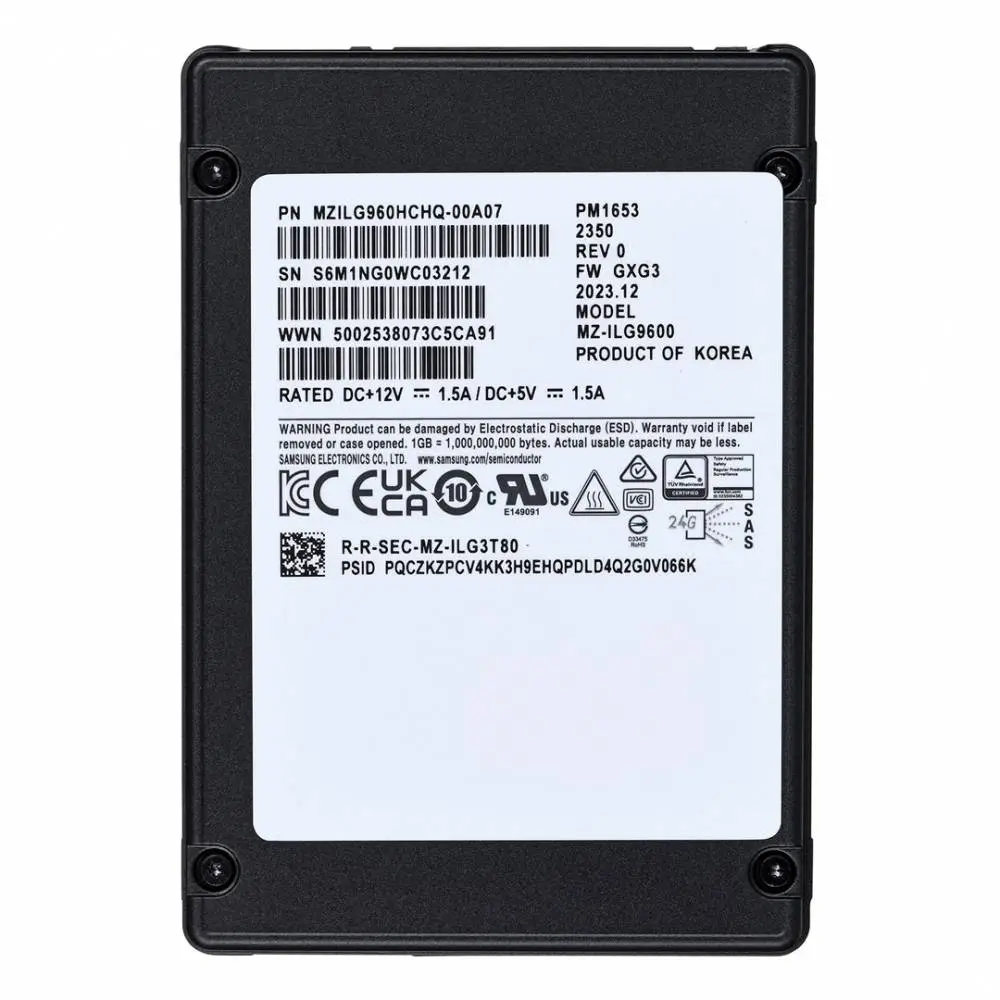 Диск SSD Samsung PM1653 960GB 2.5" SAS 24Gb/s MZILG960HCHQ-00A07 (DWPD 1)