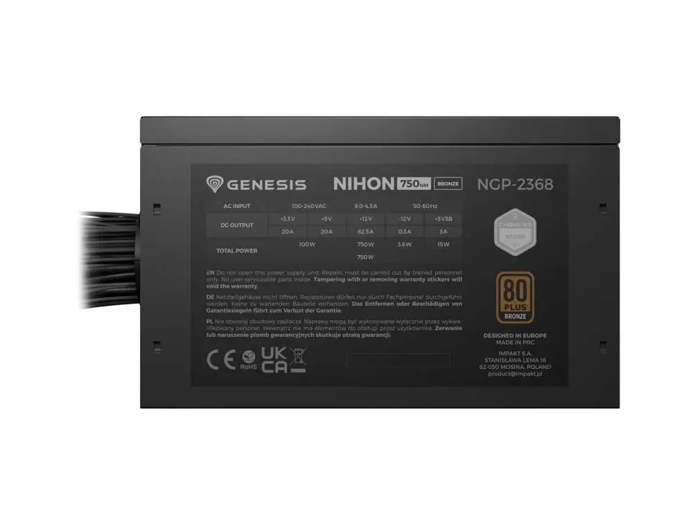 Захранване GENESIS Nihon 750W 750NM 20+4 pin ATX ATX Black