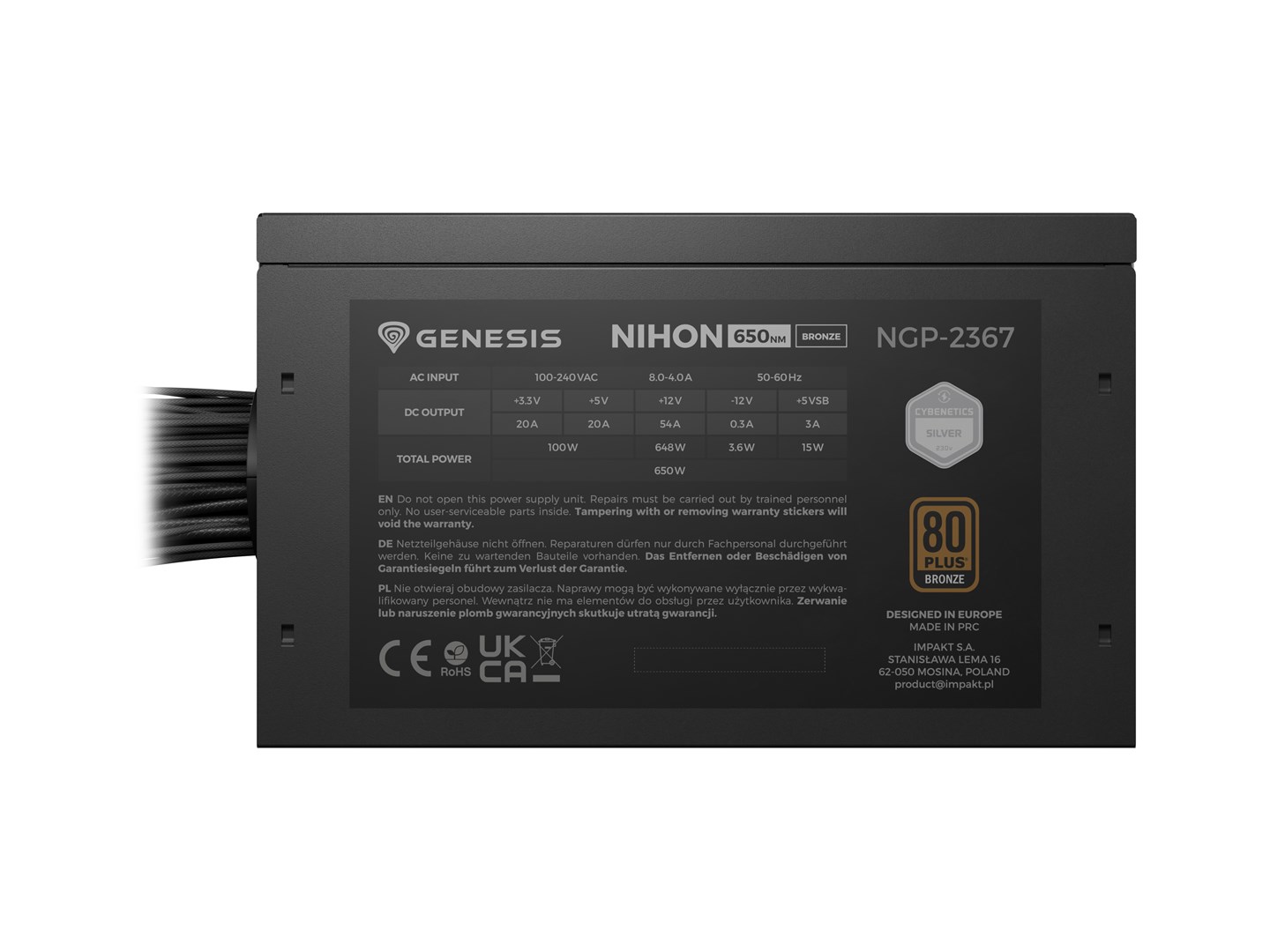Захранване GENESIS Nihon 650W 650NM 20+4 pin ATX ATX Black
