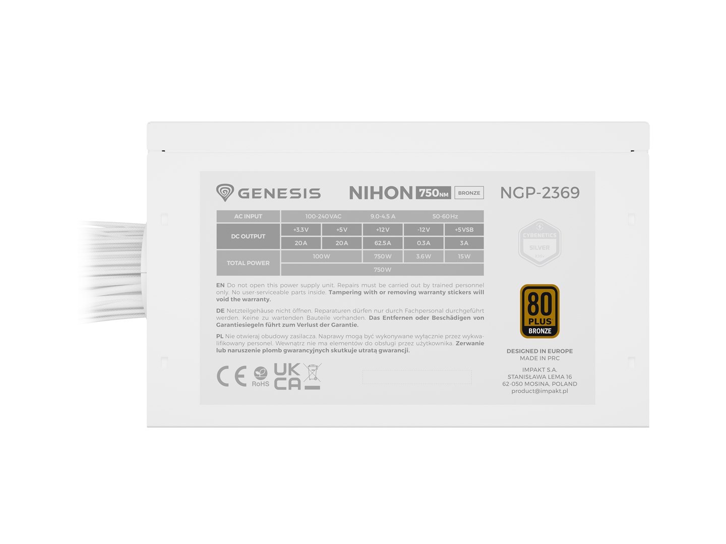 Захранване GENESIS Nihon 750W 750NM 20+4 pin ATX ATX White