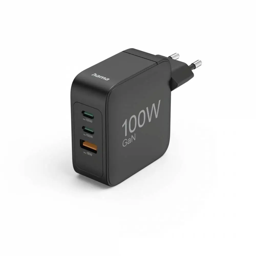 HAMA Бързо зарядно GaN, 2x USB-C, 1x USB-A, PD, 100 W, черно