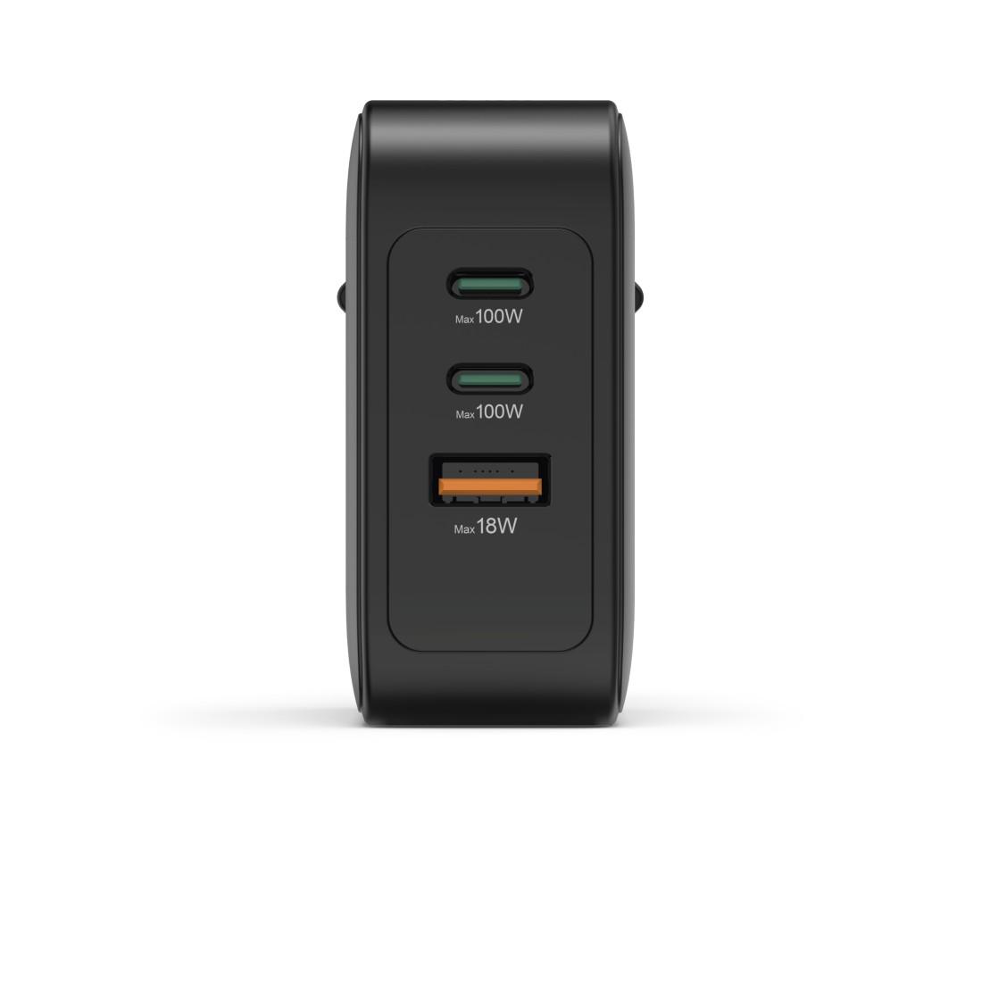 HAMA Бързо зарядно GaN, 2x USB-C, 1x USB-A, PD, 100 W, черно