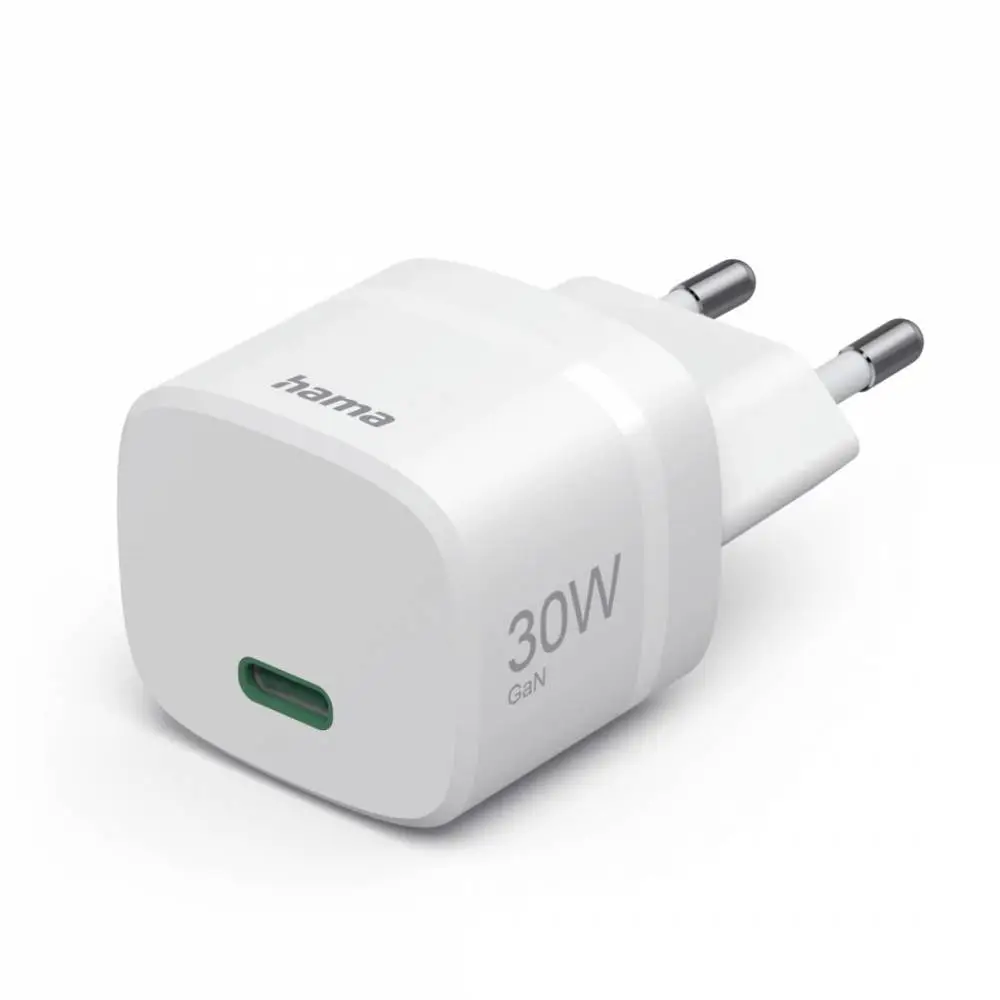 HAMA Зарядно устройство, 30 W, GaN, USB-C, PD/Qualcomm®, Zero Standby, бяло