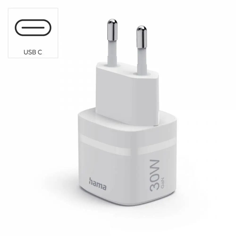 HAMA Зарядно устройство, 30 W, GaN, USB-C, PD/Qualcomm®, Zero Standby, бяло