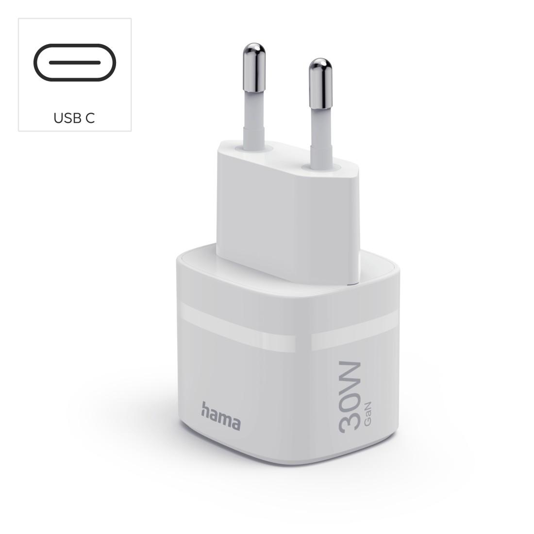 HAMA Зарядно устройство, 30 W, GaN, USB-C, PD/Qualcomm®, Zero Standby, бяло