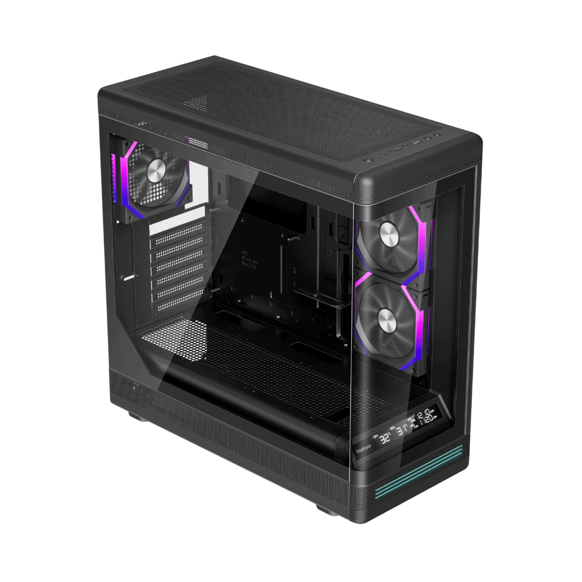 1stPlayer кутия Case ATX - PB8 Black - 3 x 120 mm A-RGB fans included, USB-C