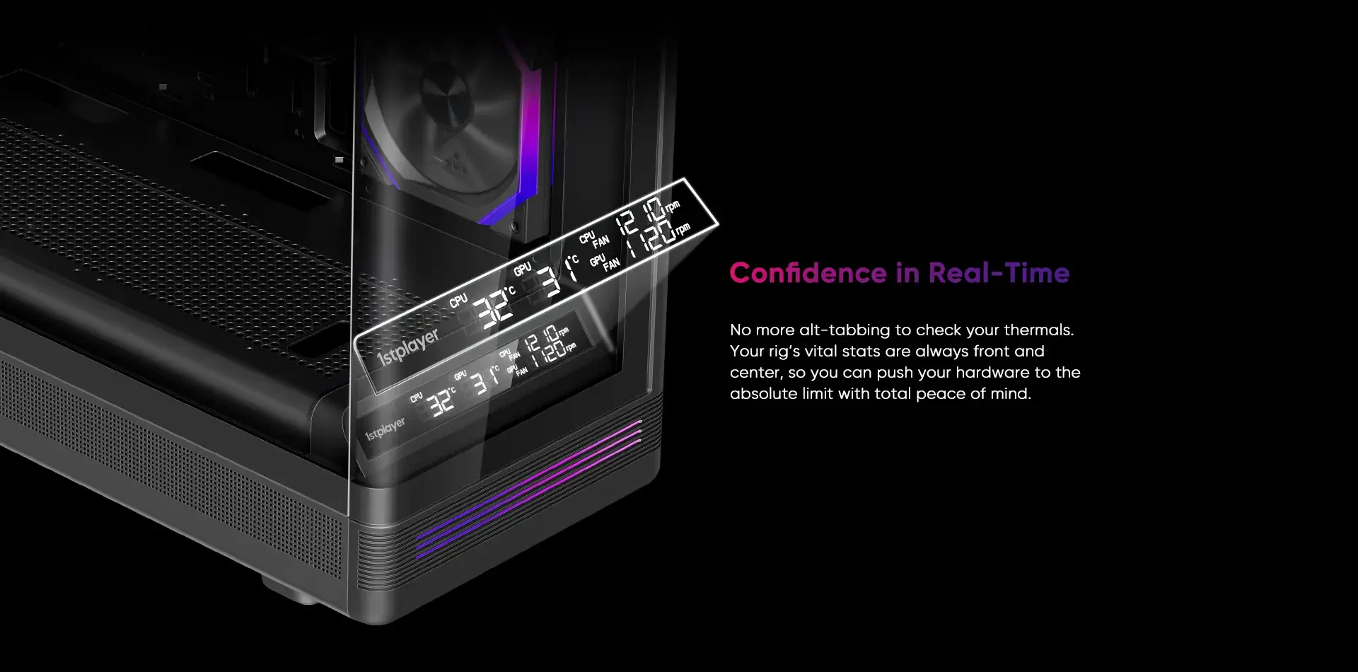 1stPlayer кутия Case ATX - PB8 Black - 3 x 120 mm A-RGB fans included, USB-C