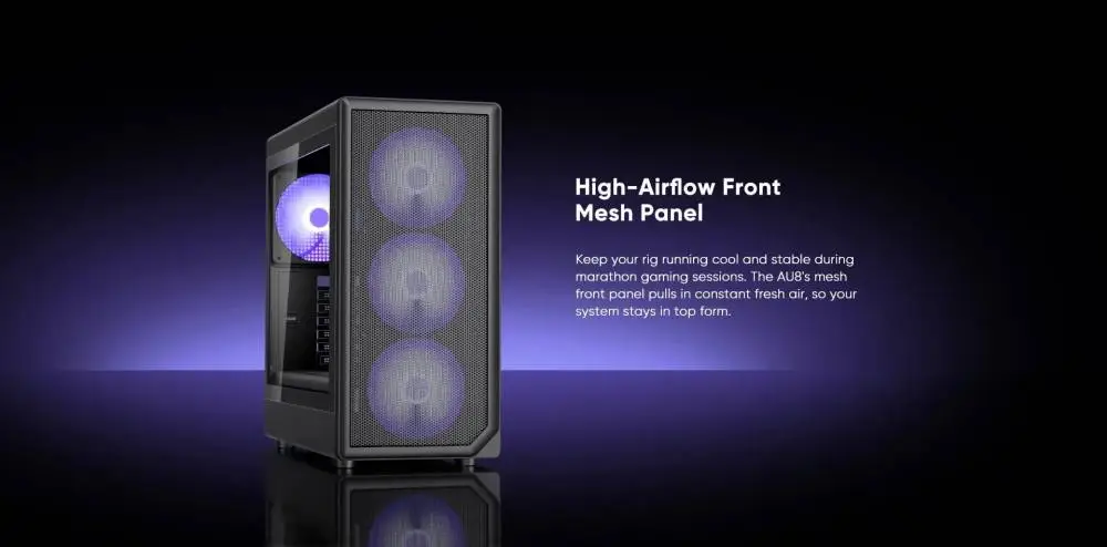 1stPlayer кутия Case ATX - AU8 Black - 4 x 140 mm A-RGB fans included, USB-C