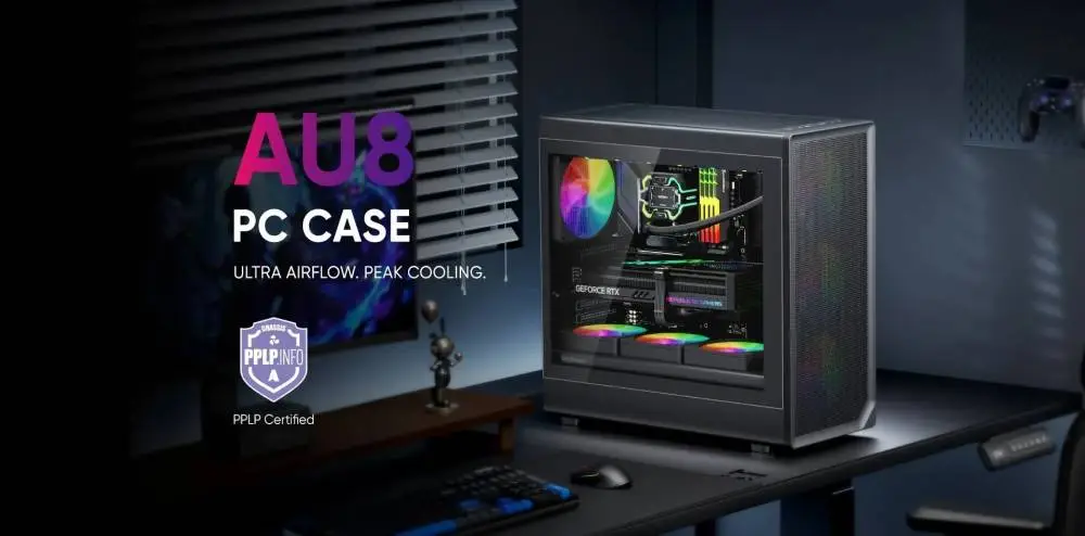 1stPlayer кутия Case ATX - AU8 Black - 4 x 140 mm A-RGB fans included, USB-C