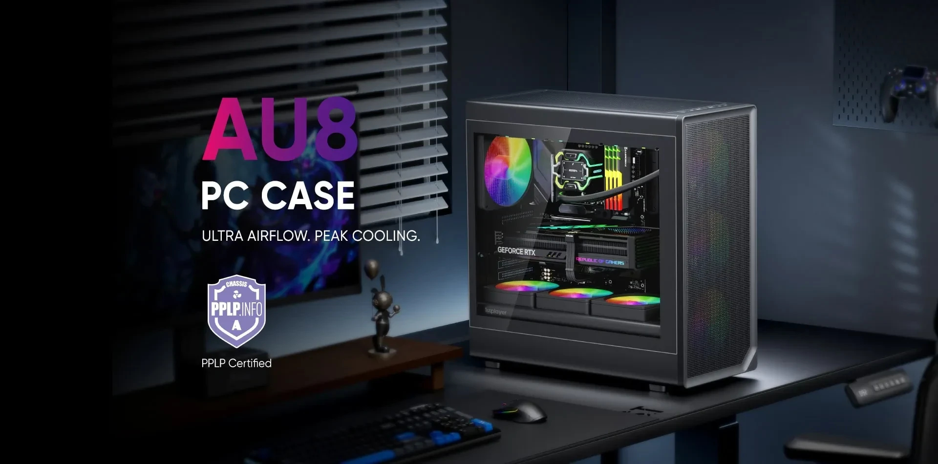 1stPlayer кутия Case ATX - AU8 Black - 4 x 140 mm A-RGB fans included, USB-C