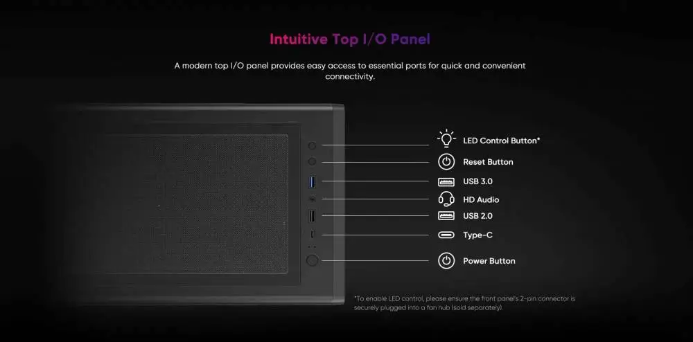 1stPlayer кутия Case ATX - AU8 Black - 4 x 140 mm A-RGB fans included, USB-C