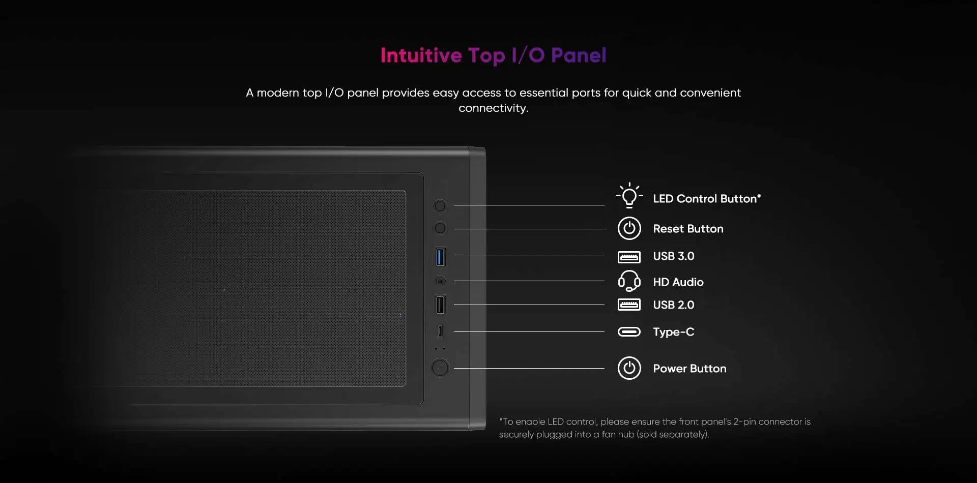 1stPlayer кутия Case ATX - AU8 Black - 4 x 140 mm A-RGB fans included, USB-C
