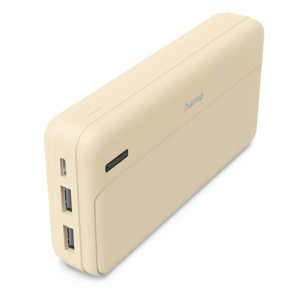 HAMA Външна батерия "Pocket 20", 20000 mAh, Изходи: 2x USB-A, бежов
