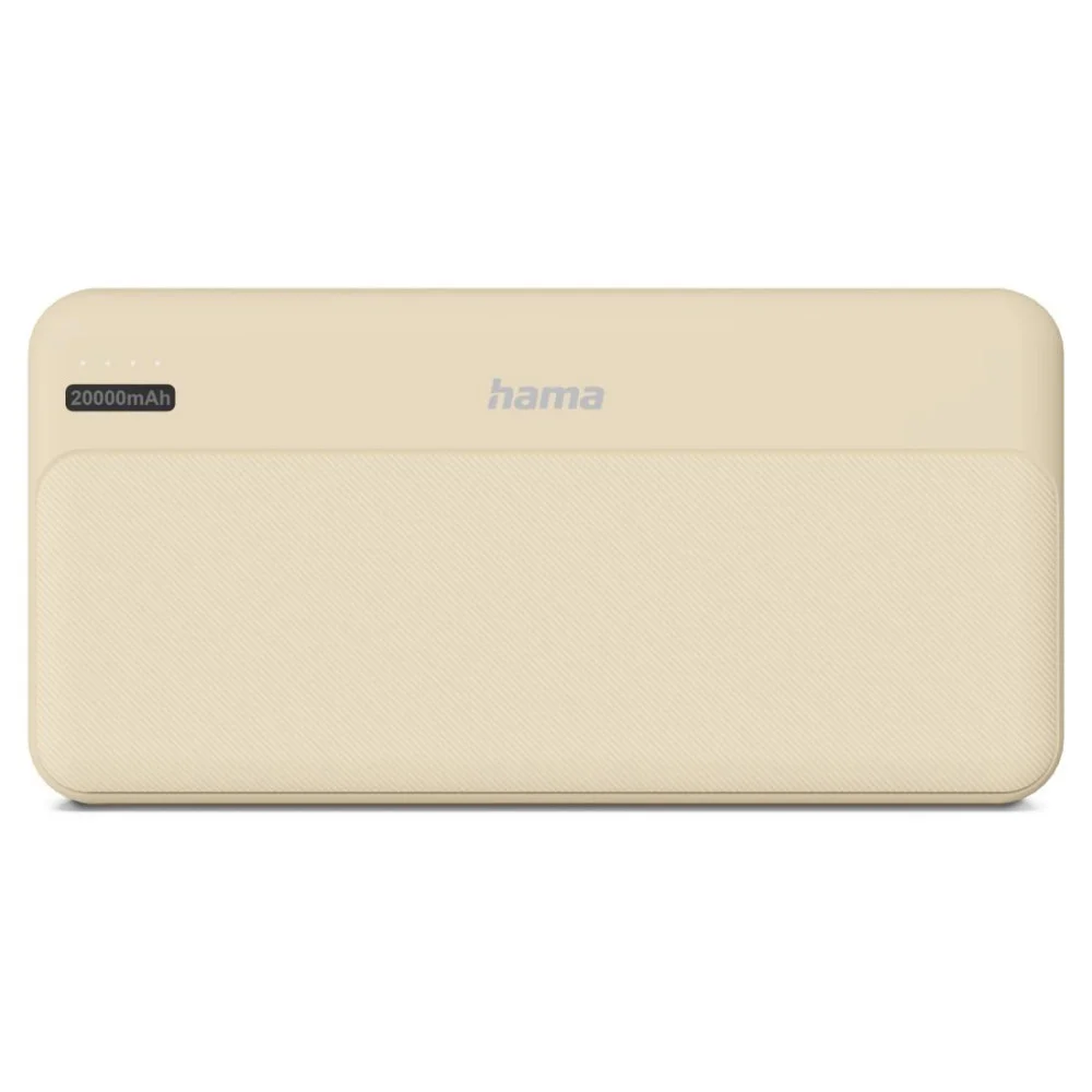 HAMA Външна батерия "Pocket 20", 20000 mAh, Изходи: 2x USB-A, бежов