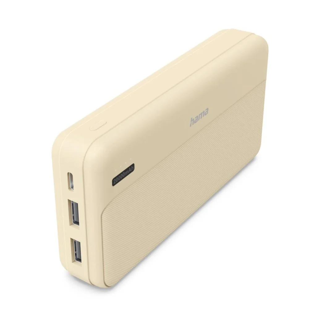 HAMA Външна батерия "Pocket 20", 20000 mAh, Изходи: 2x USB-A, бежов