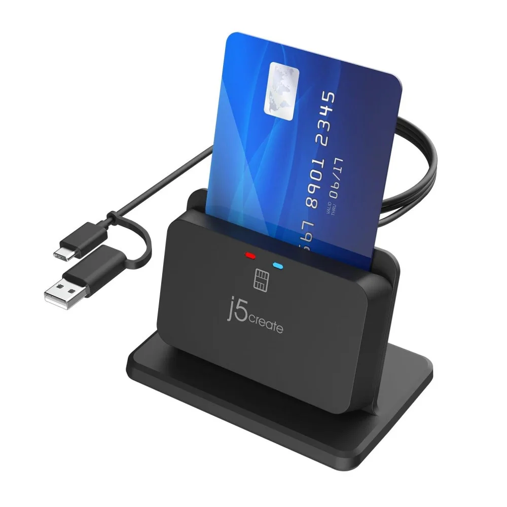 Cititor de carduri j5create JUR261-N USB Smart card/CAC reader cu suport