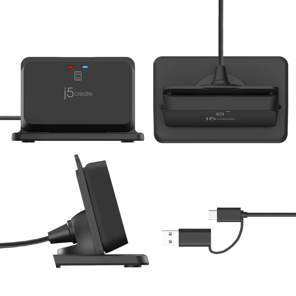 Cititor de carduri j5create JUR261-N USB Smart card/CAC reader cu suport