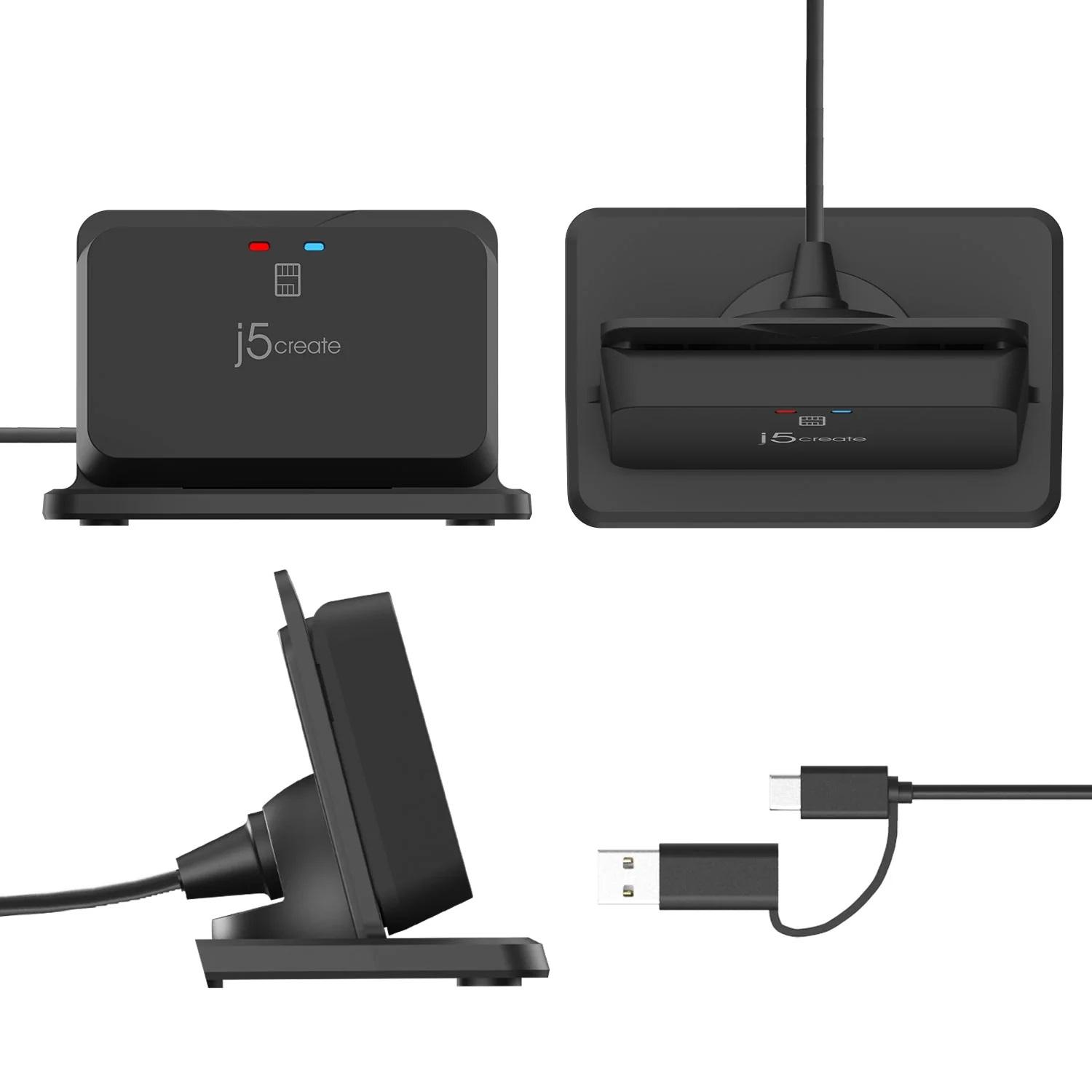 Cititor de carduri j5create JUR261-N USB Smart card/CAC reader cu suport