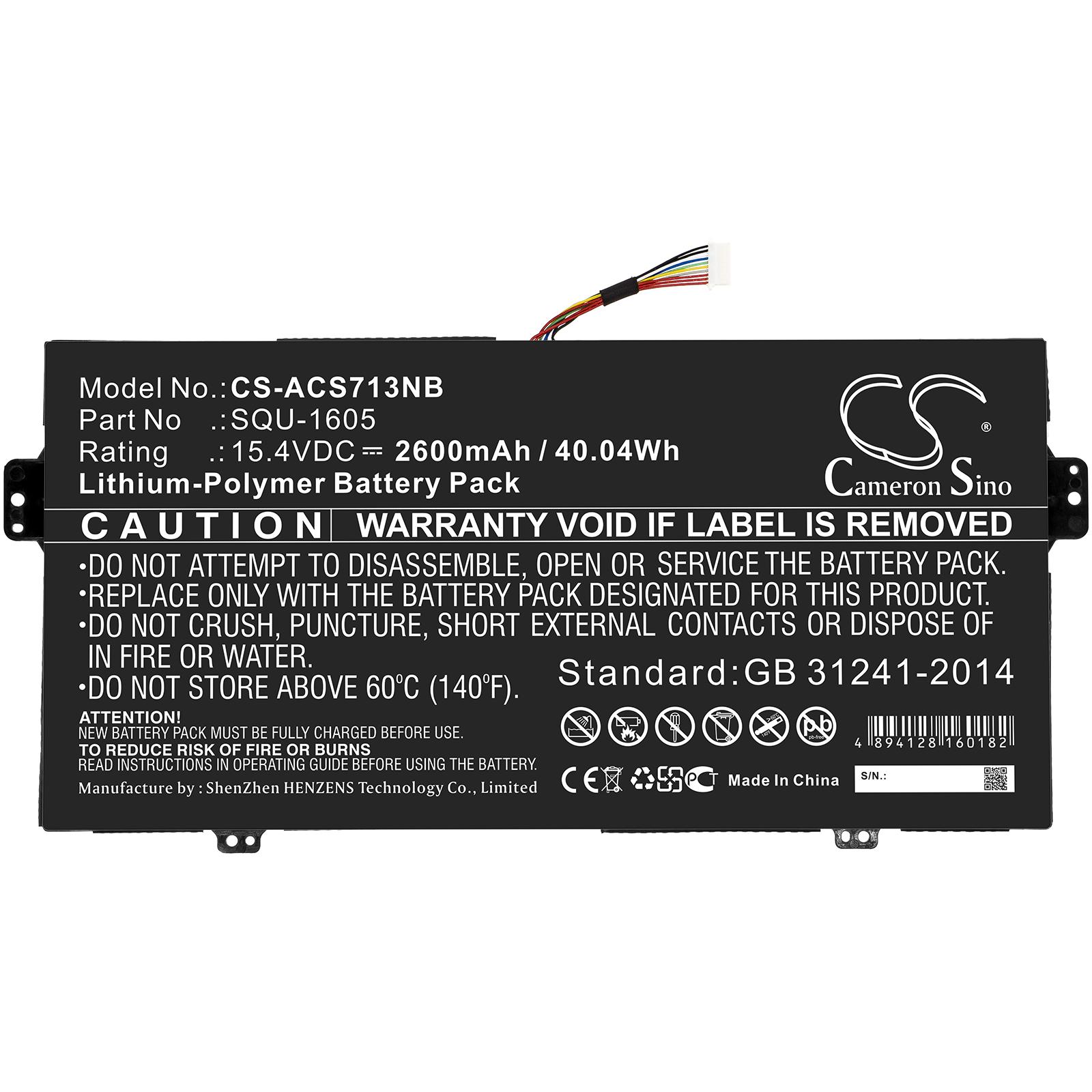 Μπαταρία για φορητό υπολογιστή ACER Spin 7 SF713-51 SP714-51, SQU-1605 LiPo 15.4V 2600mAh CAMERON SINO