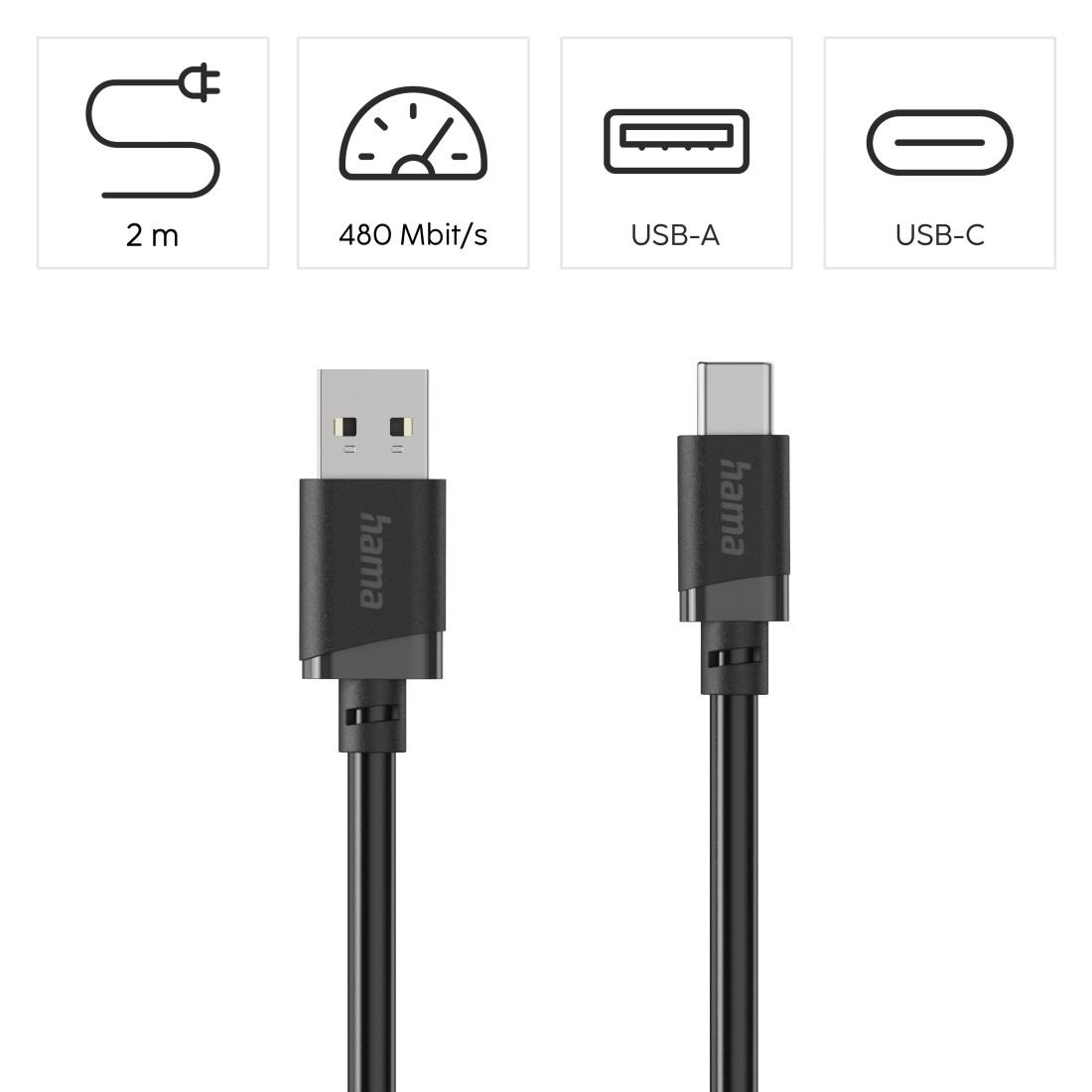 Cabl HAMA USB-A - USB-C, 2 m, negru