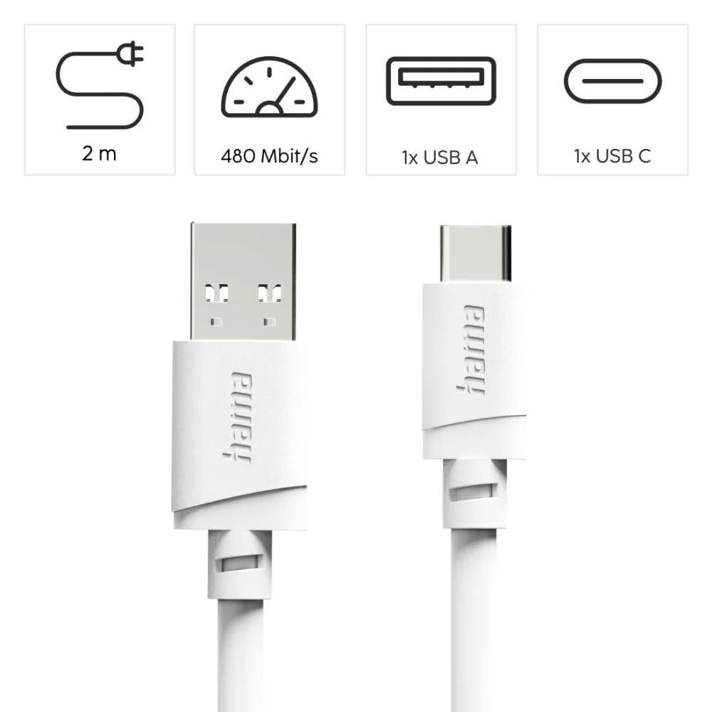 Cabl HAMA USB-A - USB-C, 2 m, alb