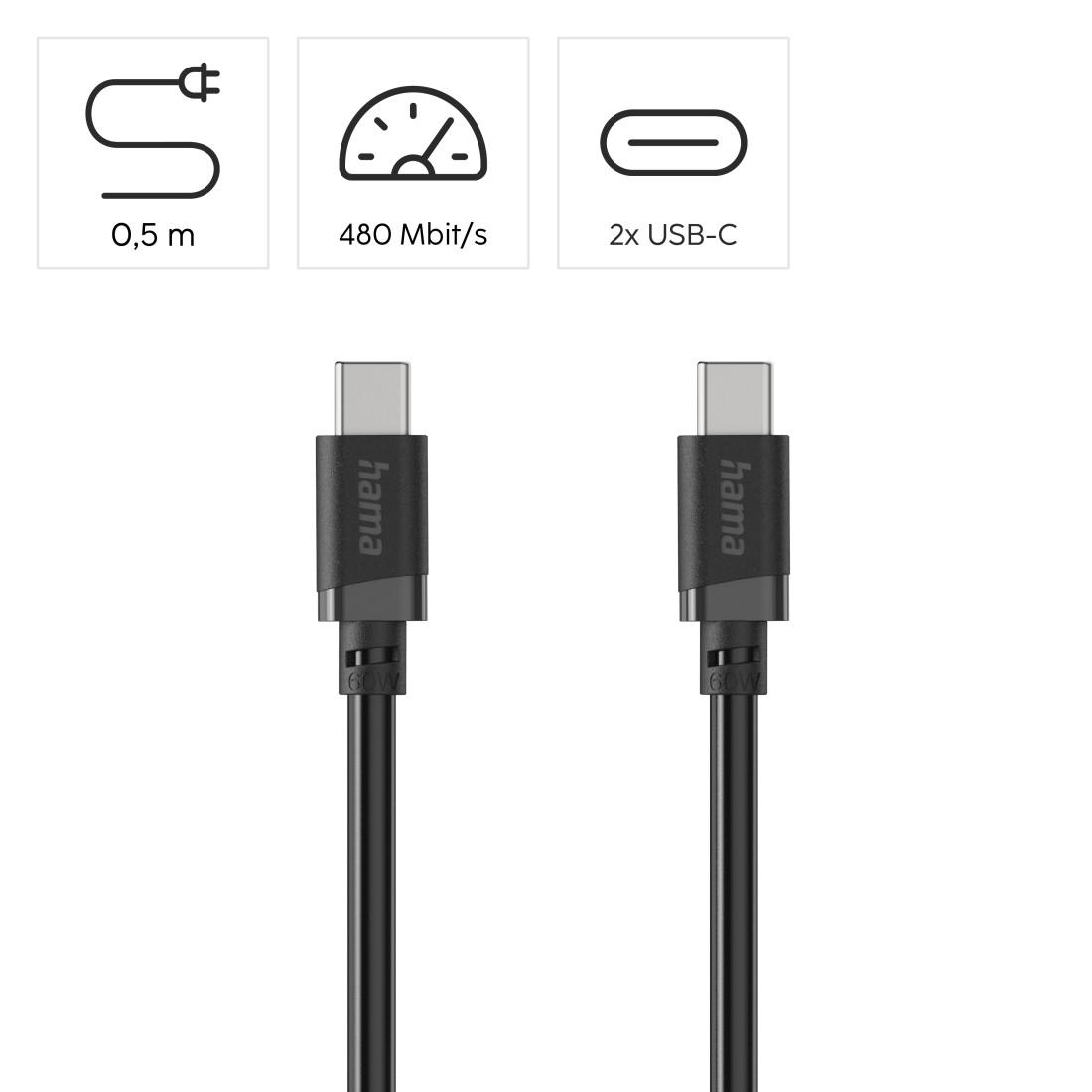 Cabl HAMA USB-C - USB-C, 60W, 0.5 m, negru