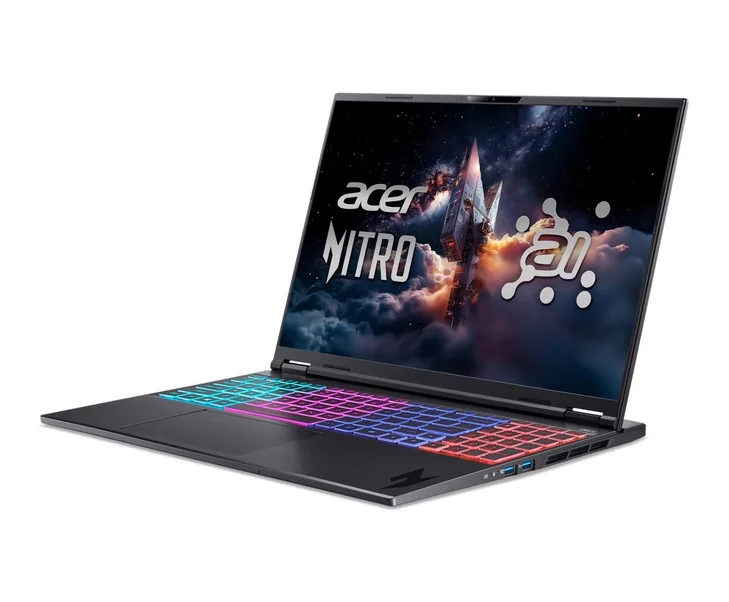Лаптоп Acer Nitro 16S AI, AN16S-61-R28Q , AMD Ryzen AI 9 365 (up to 5.0Ghz, 24MB), 16" WQXGA (2560x1600) IPS 180Hz, 1*16GB DDR5 (1 slot free), 1024GB PCIe NVMe SSD, GeForce RTX 5070 8GB GDDR7, WiFi 6E, BT 5.3, No Os, Black