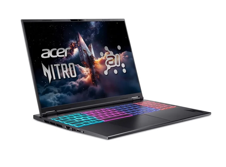 Лаптоп Acer Nitro 16S AI, AN16S-61-R28Q , AMD Ryzen AI 9 365 (up to 5.0Ghz, 24MB), 16" WQXGA (2560x1600) IPS 180Hz, 1*16GB DDR5 (1 slot free), 1024GB PCIe NVMe SSD, GeForce RTX 5070 8GB GDDR7, WiFi 6E, BT 5.3, No Os, Black