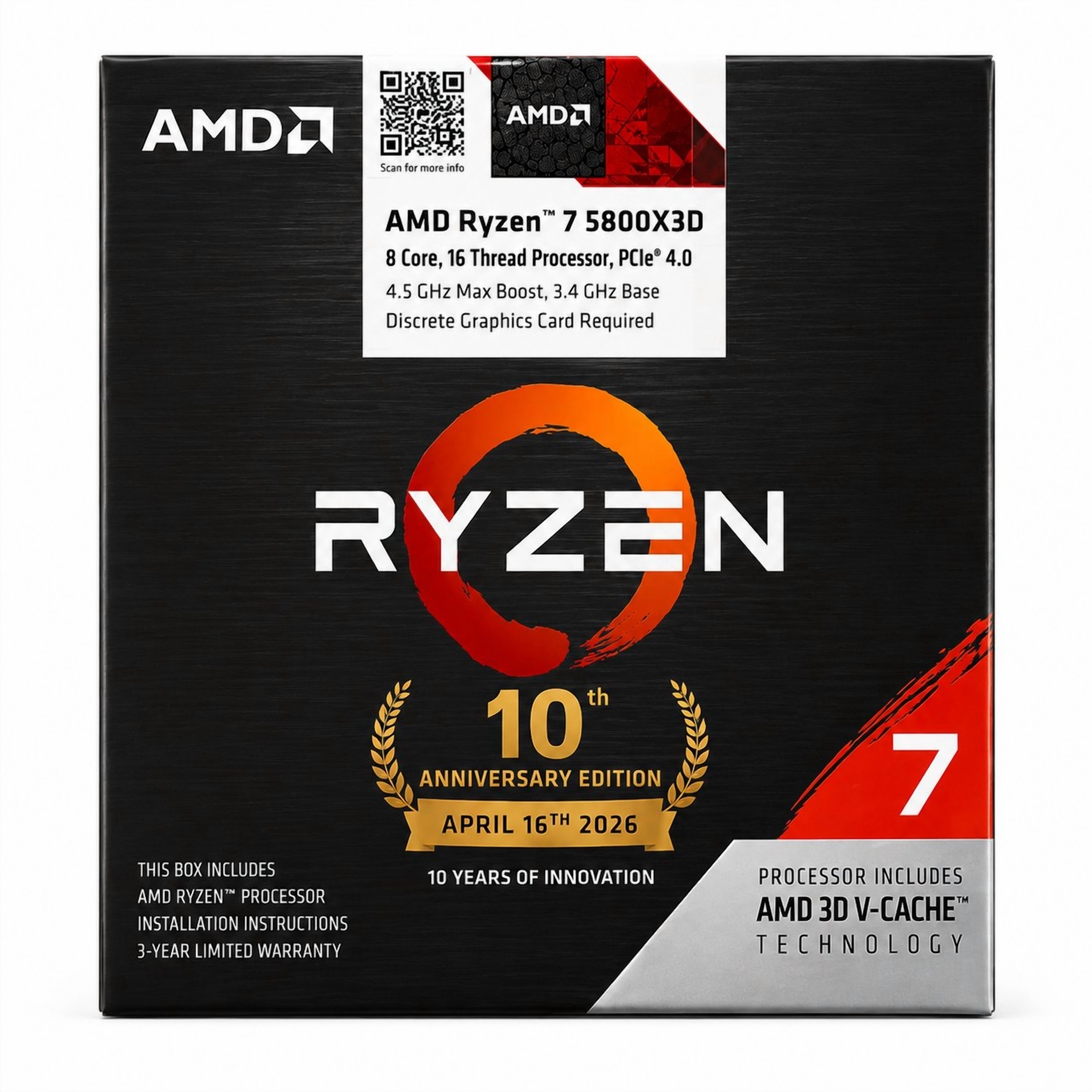 Prozessor AMD Ryzen 7 5800X3D 10 Jahre Jubiläumsedition AM4 inkl. Carbice Ice Pad - 100-100000651POF