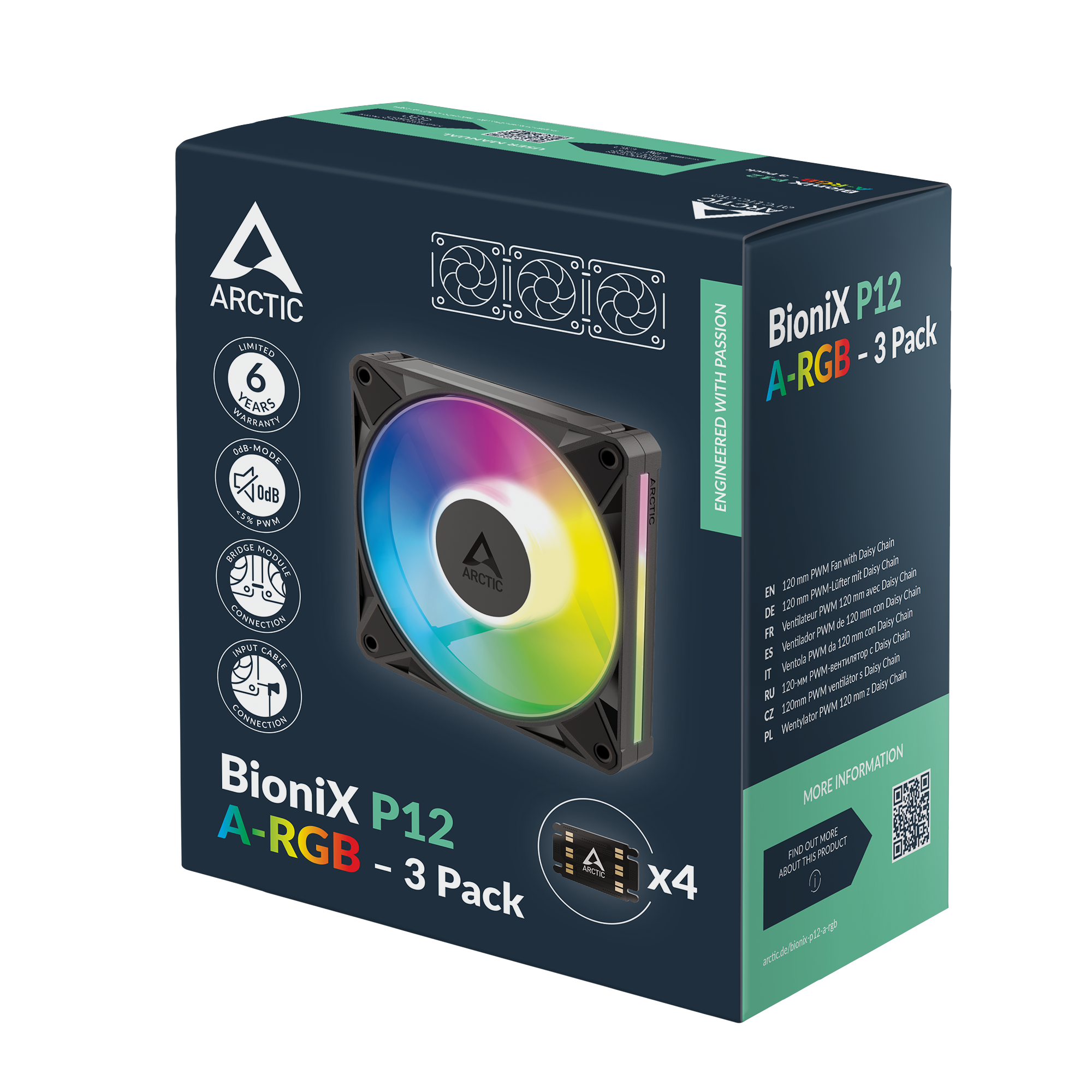 Комплект вентилатори ARCTIC BioniX P12 A-RGB PWM 120mm Daisy Chain - Черен